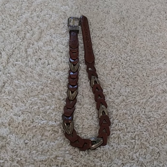 Accessories - Leather And Metal Linked Belt.